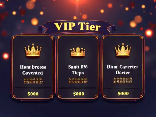 Tiered loyalty progression dashboard with premium casino style